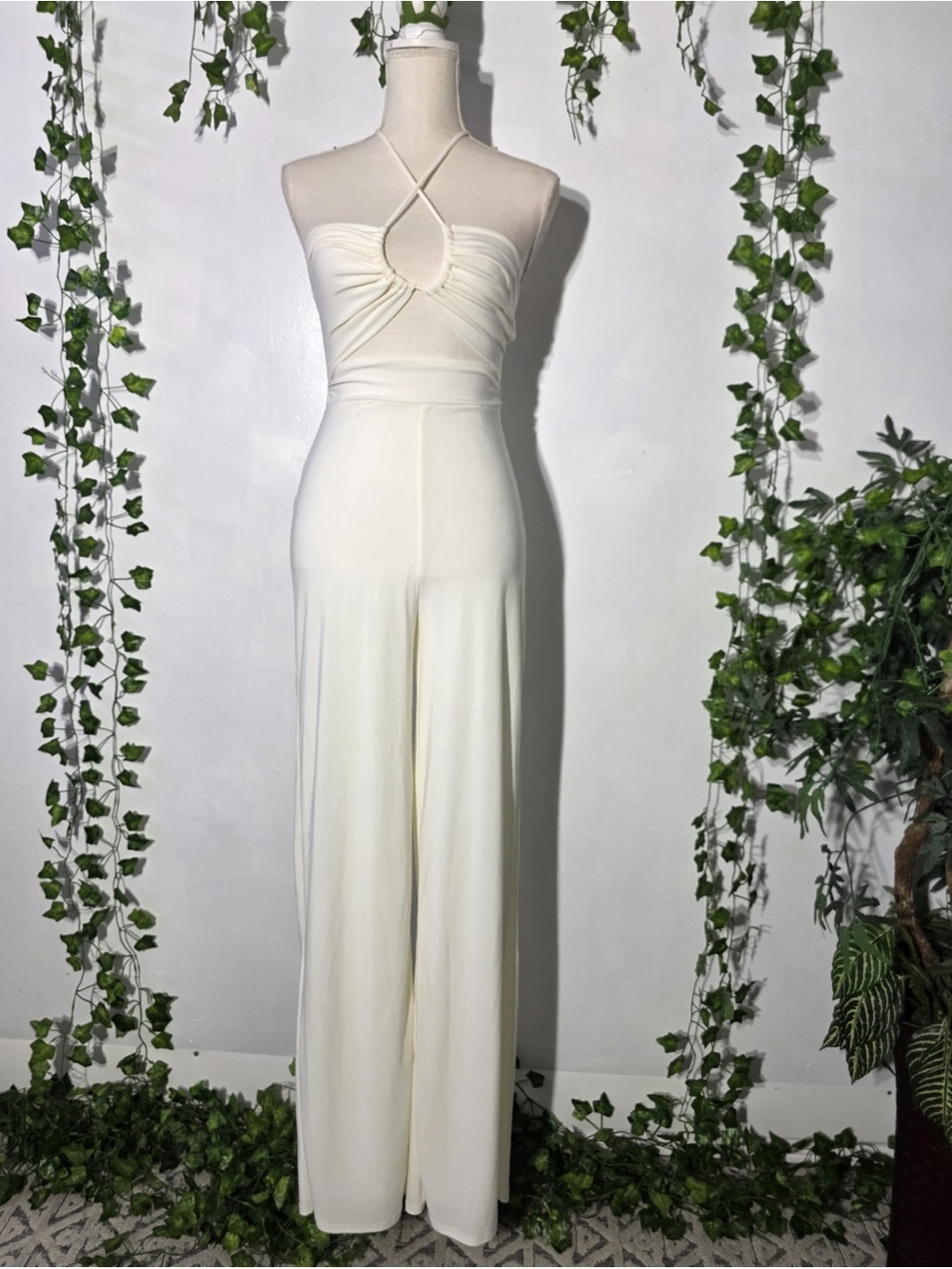 Windsor Cream Halter Wide-Leg Jumpsuit